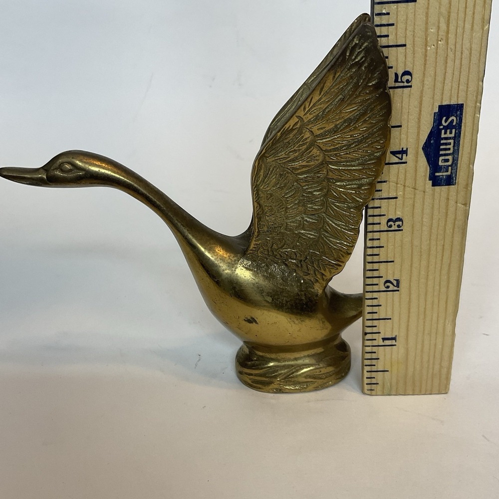 Vintage Solid Brass Long Neck Swan Figurine Mid Century Modern Home Decor 6" - Picture 6 of 12